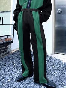 Manfinity Men Contrast Side Seam Elastic Waist Joggers - Black - View 2