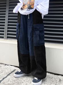 Manfinity EMRG 男士鬆身兩色燈芯絨褲,帶蓋口袋