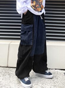 Manfinity EMRG 男士鬆身兩色燈芯絨褲,帶蓋口袋