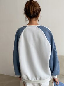 DAZY Colourblock Raglan Sleeve Contrast Tape Thermal Lined Pullover - Blue and White - View 2