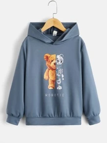 SHEIN 男孩熊和字母圖案連帽衫