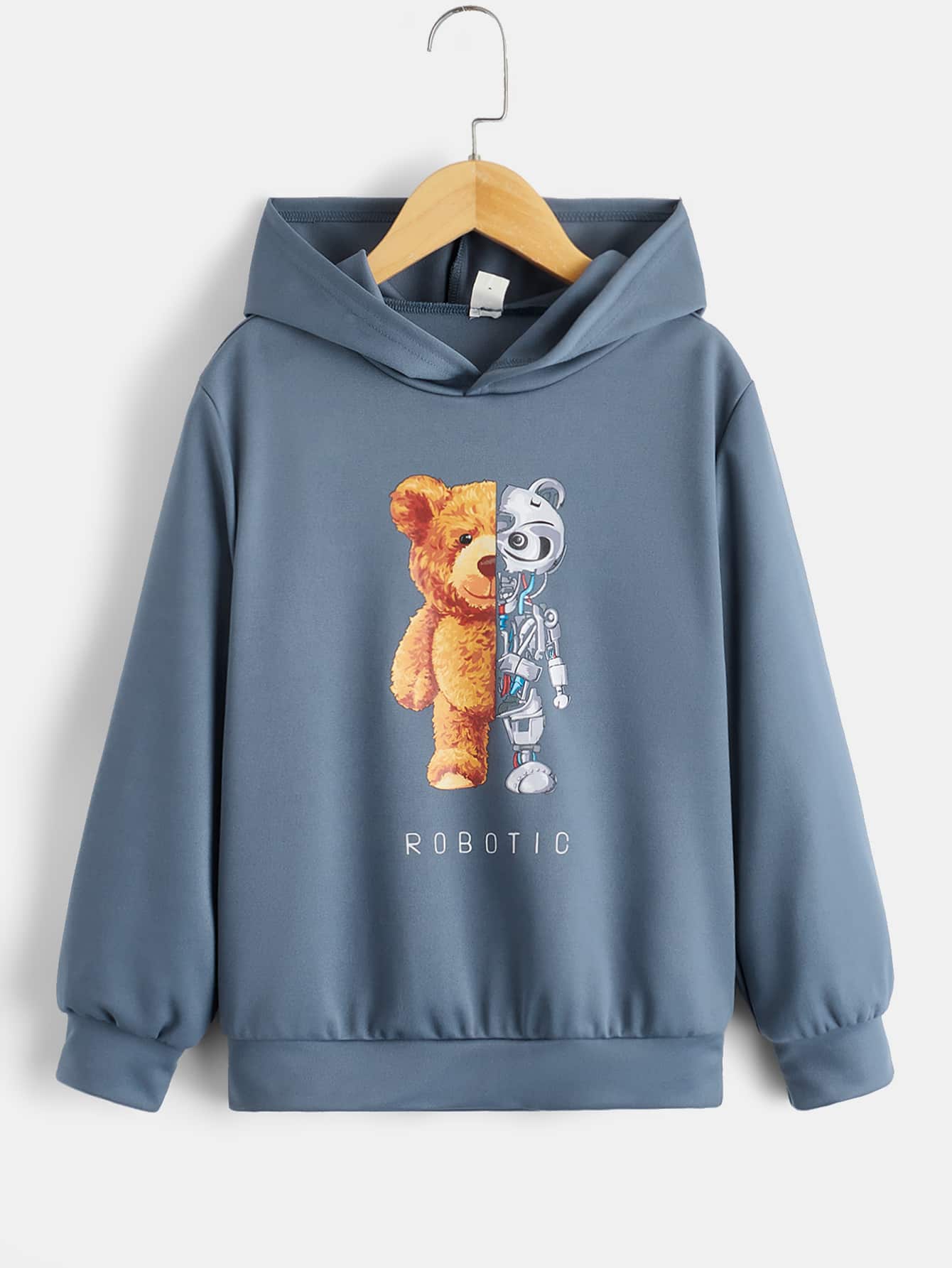 SHEIN 男孩熊和字母圖案連帽衫