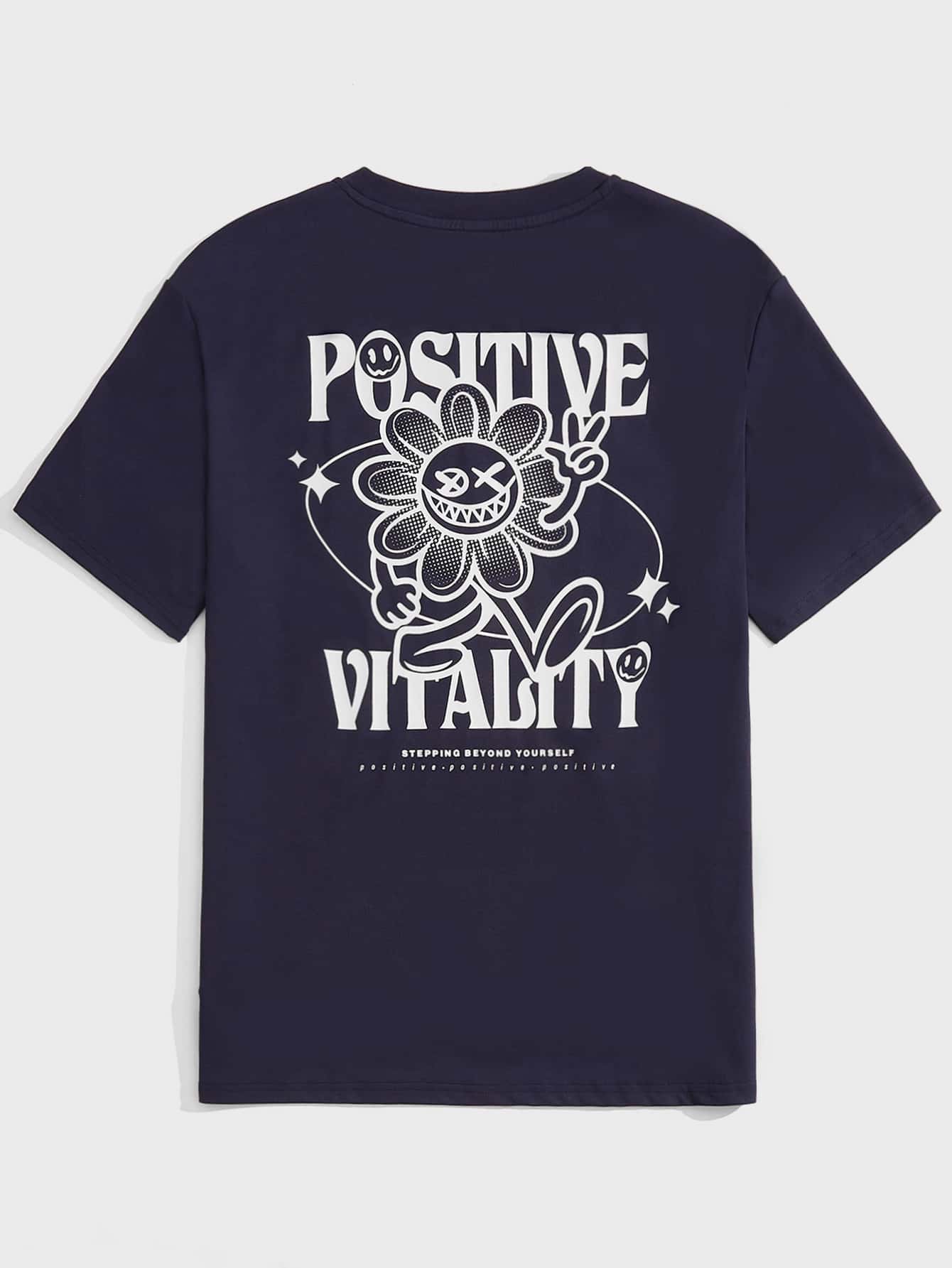 Manfinity VCAY Tops Nam Hoạt hình Lá thư Giải trí - Màu xanh hải quân - Xem 1