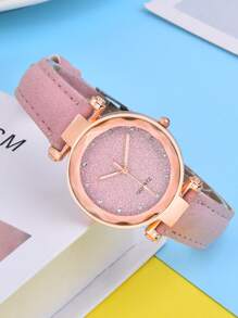 1pc Rhinestone Decor Quartz Watch & 4pcs Jewelry Set - Pink - View 4