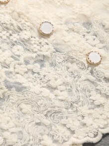 DAZY 女式扇贝边泡泡袖蕾丝衬衫、短款上衣 - 米色 - 查看 9