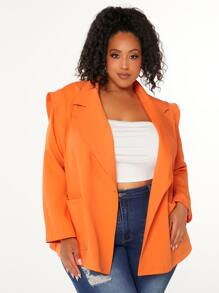 SHEIN CURVE+ Plus Lapel Neck Single Button Blazer - Orange - View 4