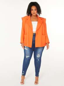 SHEIN CURVE+ Plus Lapel Neck Single Button Blazer - Orange - View 5