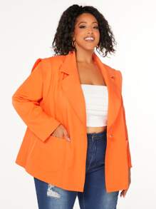 SHEIN CURVE+ Plus Lapel Neck Single Button Blazer - Orange - View 3