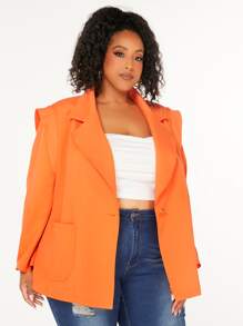 SHEIN CURVE+ Plus Lapel Neck Single Button Blazer - Orange - View 6
