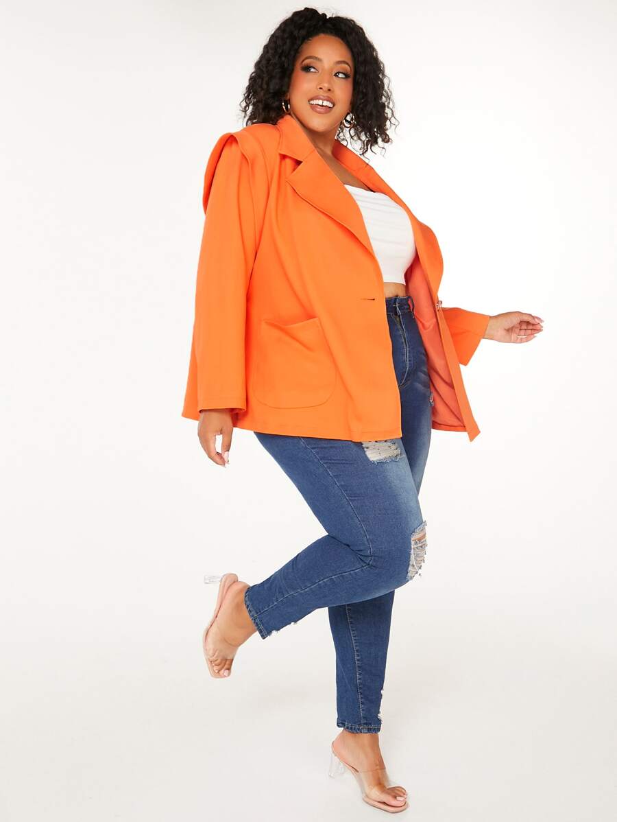 SHEIN CURVE+ Plus Lapel Neck Single Button Blazer - Orange - View 1