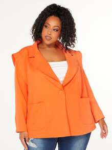 SHEIN CURVE+ Plus Lapel Neck Single Button Blazer - Orange - View 7