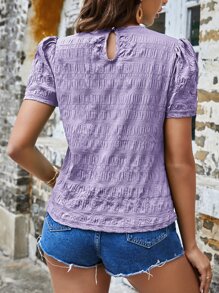 SHEIN VCAY Textured Solid Puff Sleeve Blouse - Lilac Purple - View 2