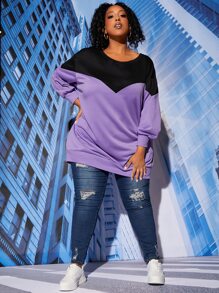 SHEIN CURVE+ Sudadera de dos tonos de hombros caídos - Multicolor - Ver 5