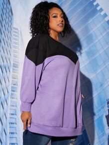 SHEIN CURVE+ Sudadera de dos tonos de hombros caídos - Multicolor - Ver 6