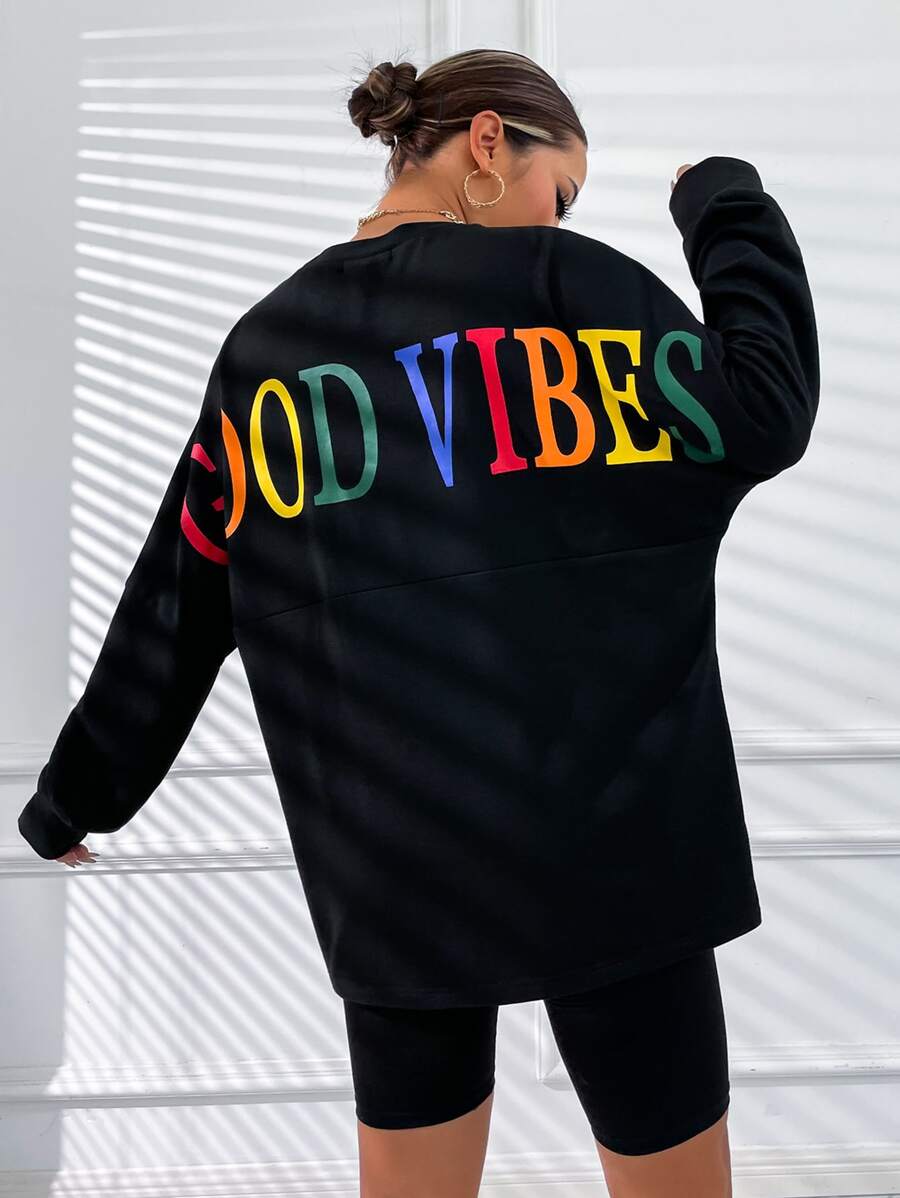 SHEIN Unity Áo thun nữ Lá thư Giải trí - màu đen - Xem 1