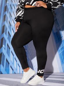 SHEIN CURVE+ Plus Letter Graphic Leggings - Black - View 1