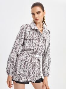 Delirium Dreaming 蕾絲花卉圖案落肩袖腰帶夾克 - 彩色 - 查看 7