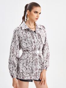 Delirium Dreaming 蕾絲花卉圖案落肩袖腰帶夾克 - 彩色 - 查看 8