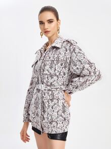 Delirium Dreaming 蕾絲花卉圖案落肩袖腰帶夾克 - 彩色 - 查看 9