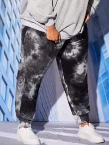 SHEIN CURVE+ Pantalones de chándal con cintura con cordón y estampado de teñido anudado para tallas grandes - Multicolor - Ver 5