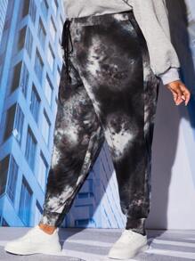 SHEIN CURVE+ Pantalones de chándal con cintura con cordón y estampado de teñido anudado para tallas grandes - Multicolor - Ver 6