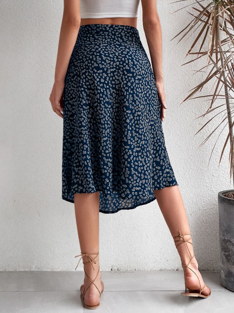 Breezaya Váy nữ Dây kéo Tách cao Họa tiết hoa Boho - Màu xanh hải quân - Xem 2