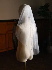 仿珍珠装饰新娘头纱秋季女装情人节配饰 - 白色 - 查看 4