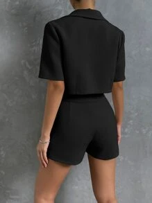 Chiquease Lapel Neck Blazer & Shorts - Black - View 2