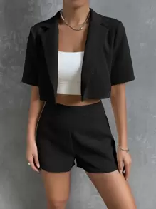 Chiquease Lapel Neck Blazer & Shorts - Black - View 3