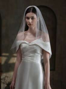 仿珍珠装饰新娘头纱秋季女装情人节配饰 - 白色 - 查看 7