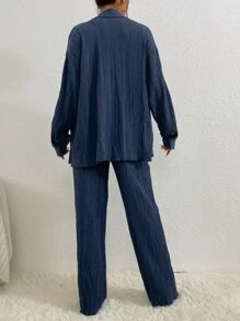 RueChic Drop Shoulder Shirt & Trousers - Navy Blue - View 2