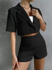 Chiquease Lapel Neck Blazer & Shorts - Black - View 5
