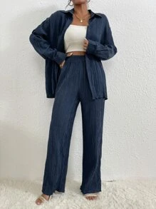 RueChic Drop Shoulder Shirt & Trousers - Navy Blue - View 8