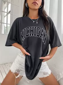 SHEIN Unity Drop Shoulder Letter Graphic Top Graphic Tees Women Tops - Dark Grey - View 1