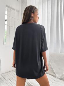 SHEIN Unity Drop Shoulder Letter Graphic Top Graphic Tees Women Tops - Dark Grey - View 2