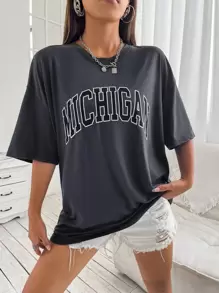 SHEIN Unity Drop Shoulder Letter Graphic Top Graphic Tees Women Tops - Dark Grey - View 3