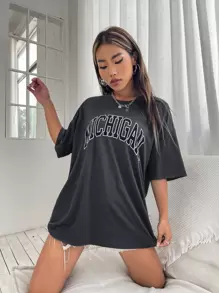 SHEIN Unity Drop Shoulder Letter Graphic Top Graphic Tees Women Tops - Dark Grey - View 4