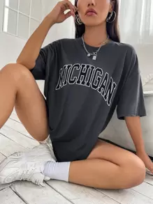 SHEIN Unity Drop Shoulder Letter Graphic Top Graphic Tees Women Tops - Dark Grey - View 5