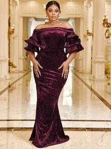 Giffniseti Đầm Plus Size Xù phân lớp Dây kéo màu trơn Hấp dẫn - Màu Tím - Xem 1