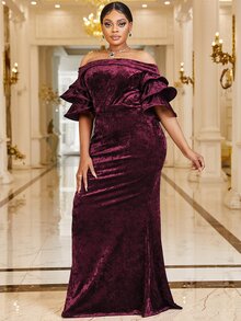 Giffniseti Đầm Plus Size Xù phân lớp Dây kéo màu trơn Hấp dẫn - Màu Tím - Xem 6