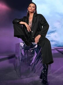 SHEIN BAE Solid Single Breasted Wrap Back Blazer - Black - View 6