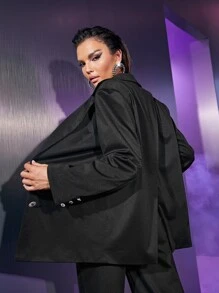 SHEIN BAE Solid Single Breasted Wrap Back Blazer - Black - View 8