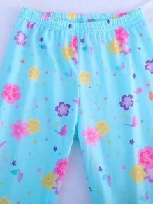 適合青少年女孩的花朵和獨角獸圖案2件套貼身睡衣