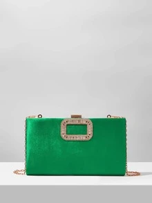 Bolso de noche con diseño de diamante de imitación de satén - Verde - Ver 6