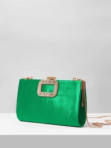 Bolso de noche con diseño de diamante de imitación de satén - Verde - Ver 7