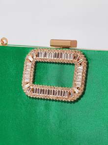 Bolso de noche con diseño de diamante de imitación de satén - Verde - Ver 9