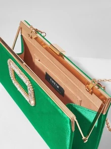 Bolso de noche con diseño de diamante de imitación de satén - Verde - Ver 10