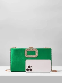 Bolso de noche con diseño de diamante de imitación de satén - Verde - Ver 11