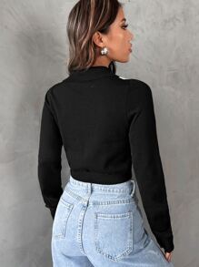 SHEIN Qutie Argyle Pattern Collared Crop Jumper - Black and White - View 2