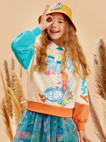 少女卡通图案落肩卫衣 - 彩色 - 查看 1